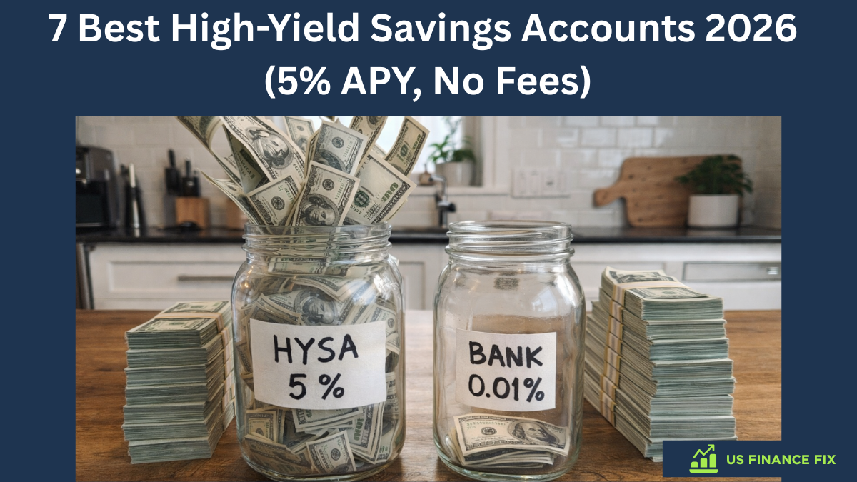 A comparison of best high-yield savings accounts 2026 vs a traditional bank account represented by two glass jars filled with money on a kitchen counter.